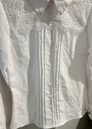 38 beden Dantel Detaylı Beyaz Kadın Gömlek - Görsel 6