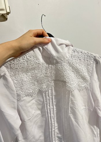 38 beden Dantel Detaylı Beyaz Kadın Gömlek - Görsel 14