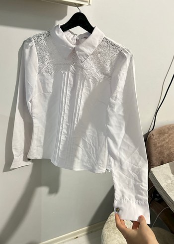 38 beden Dantel Detaylı Beyaz Kadın Gömlek - Görsel 8