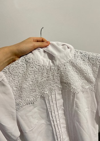 38 beden Dantel Detaylı Beyaz Kadın Gömlek - Görsel 12