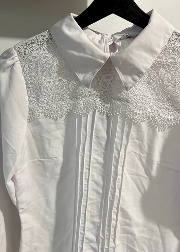 38 beden Dantel Detaylı Beyaz Kadın Gömlek - Görsel 7
