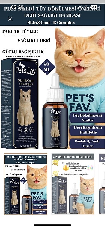Pets fav kediler için tüy sağlığı destekleyici multi vitaminn da