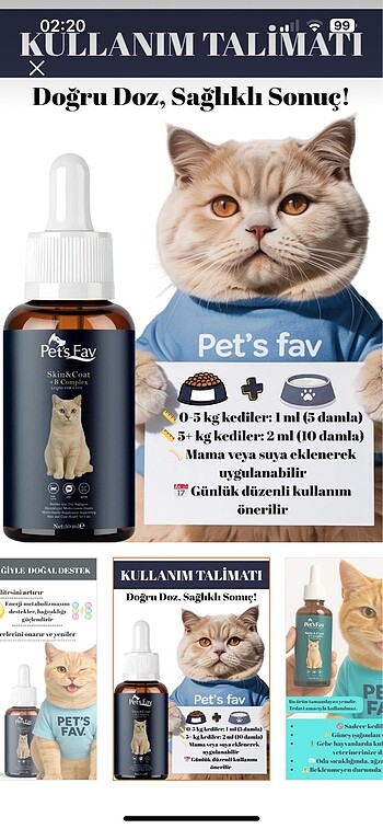 Beden Renk Pets fav kediler için tüy sağlığı destekleyici multi vitaminn da