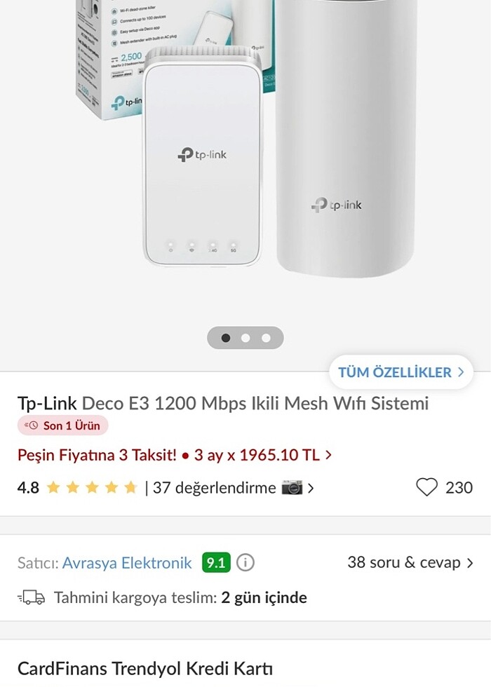 WiFi DECO E3 1200 MBPS 2 Mesh sistem - Görsel 4