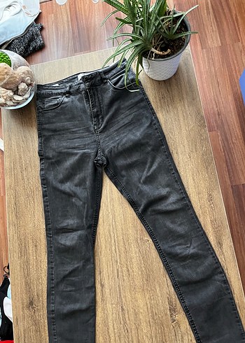 38 Beden Gri Kadın Denim Pantolon - Normal Kesim, Tokalı