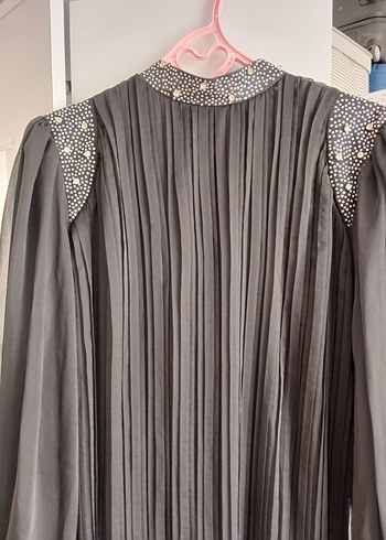 siyah Piliseli Uzun Kollu Gotik Kadın Elbise abiye tasli