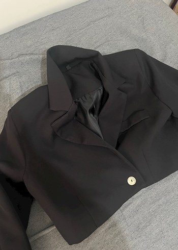 36 Beden Düğmeli Siyah Mini Kadın Blazer Ceket