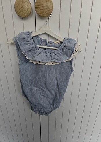 Nakışlı Fırfırlı Mavi Bebek Tulum