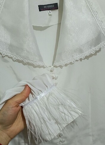 Zara Kolları tül detaylı gömlek 