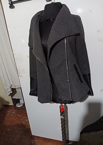 Defacto Gri Fermuarlı Kısa Biker Tarzı kaban
