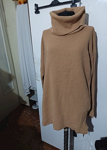 Bej Boğazlı Salaş Triko Kadın Kazak