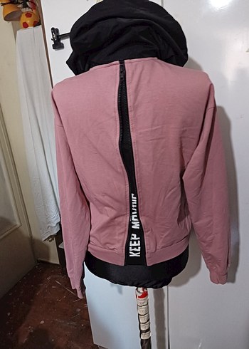 m Beden Koyu Pembe Kapüşonlu Kısa Kadın sweatshirt
