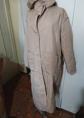 Diğer Bej Düğmeli Uzun Kışlık Kadın Mont