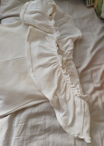 Fırfırlı Beyaz Keten Salaş elbise - Görsel 7