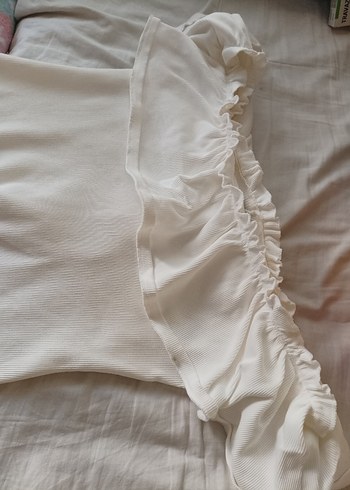 Fırfırlı Beyaz Keten Salaş elbise - Görsel 6