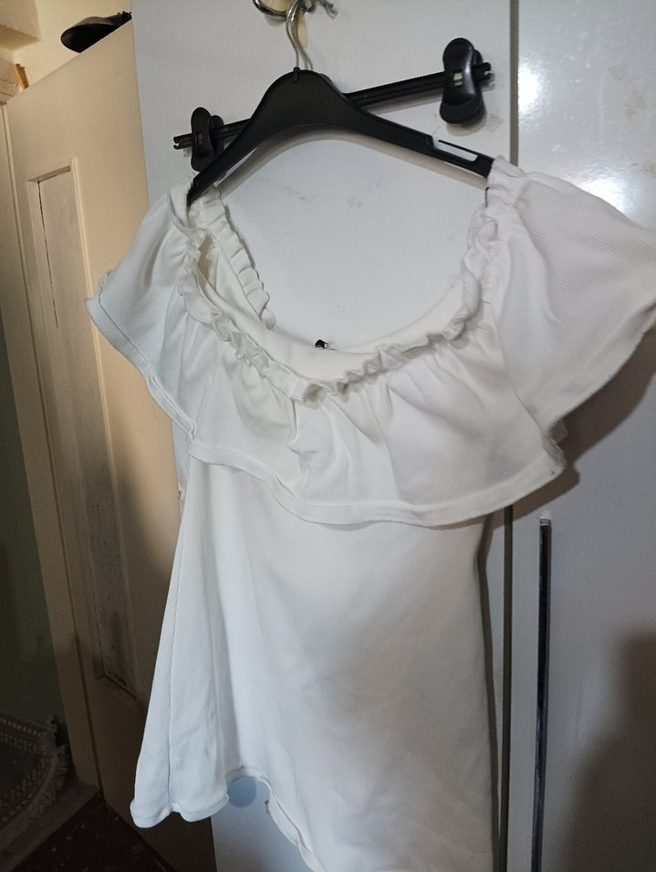 Fırfırlı Beyaz Keten Salaş elbise - Görsel 5