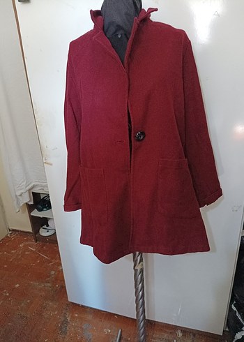 Bordo Düğmeli Midi kalın kumaş ceket