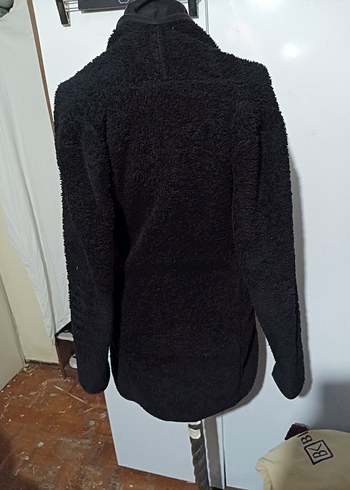 Siyah Kemerli Midi Kadın Peluş  bırnoz - Görsel 4