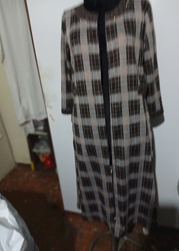 Gri Ekoseli Düğmeli Kadın Uzun elbise - Görsel 5