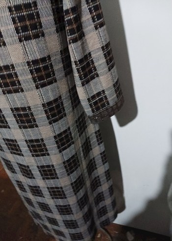 Gri Ekoseli Düğmeli Kadın Uzun elbise - Görsel 4