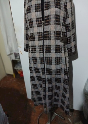 Gri Ekoseli Düğmeli Kadın Uzun elbise - Görsel 3