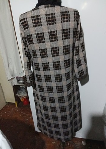 Gri Ekoseli Düğmeli Kadın Uzun elbise - Görsel 2