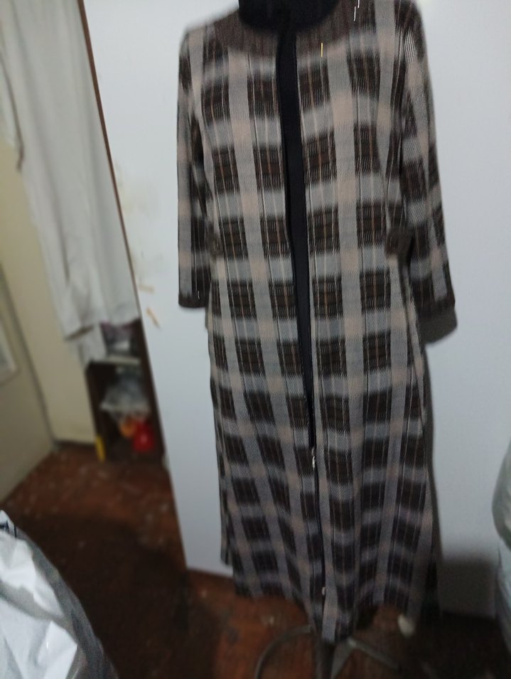 Gri Ekoseli Düğmeli Kadın Uzun elbise - Görsel 5