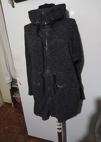 Gri Kapüşonlu Fermuarlı SWEATSHİRT - Görsel 2