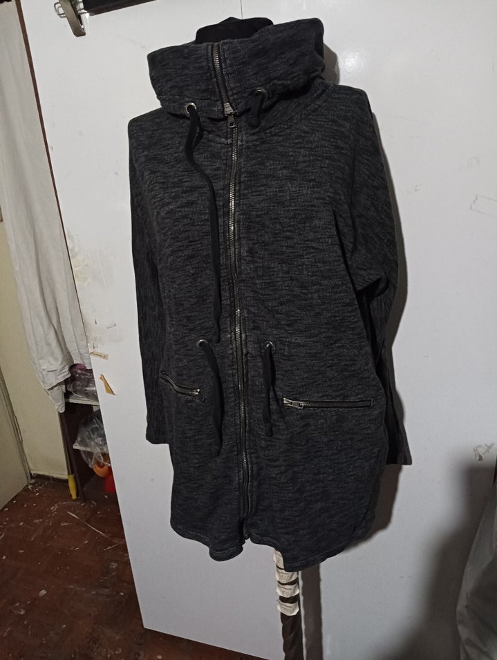 Gri Kapüşonlu Fermuarlı SWEATSHİRT - Görsel 3