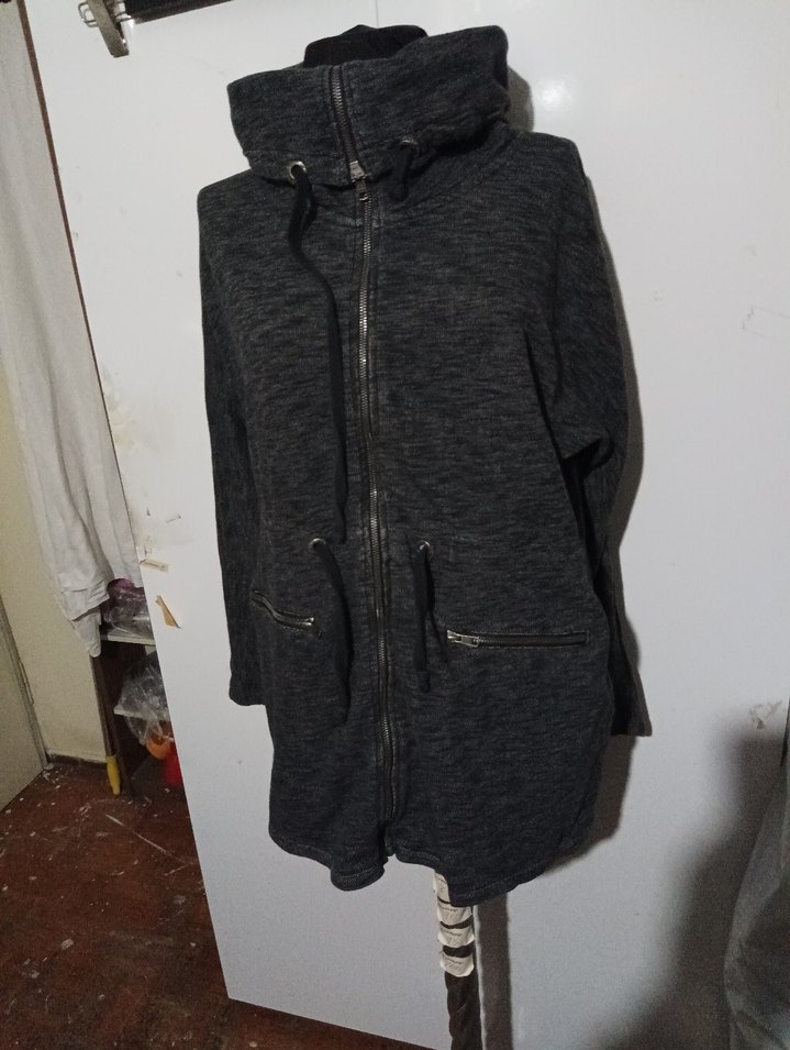 Gri Kapüşonlu Fermuarlı SWEATSHİRT - Görsel 2