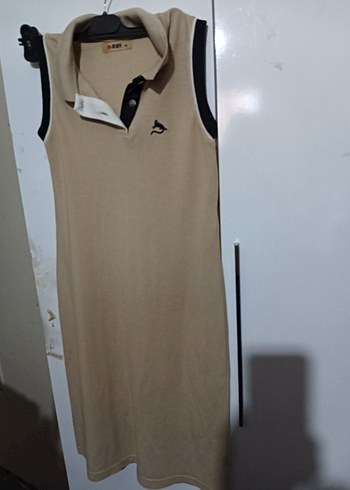 Diğer Bej V Yaka Kolsuz Midi Elbise