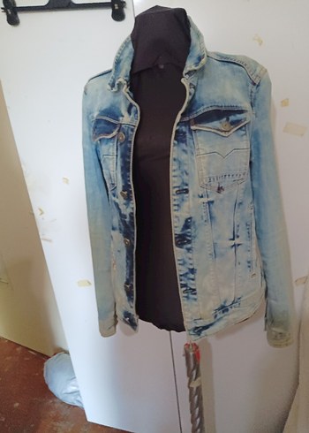 Diğer Kadın Mavi Batik Desenli Denim Ceket