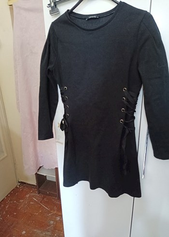 Siyah Uzun Kollu Gotik Midi ELBİSE
