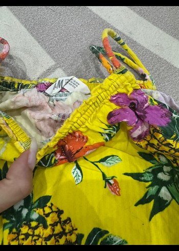 H&M Kız Çocuk Sarı Çiçekli Askılı Elbise