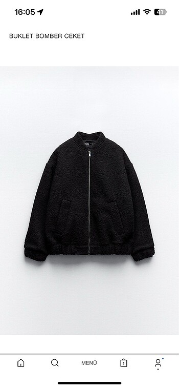xs Beden Zara Siyah Buklet Bomber Ceket