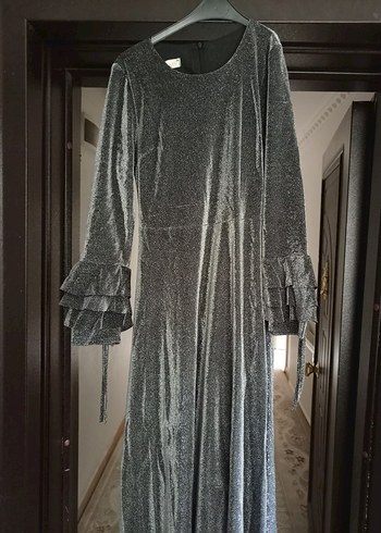 tesettür Gri Uzun Kollu Gotik Kadın Elbise