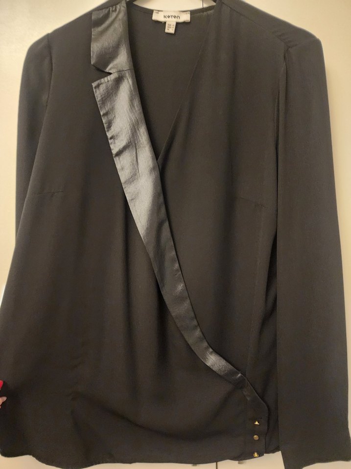 Siyah Saten Yaka  Kadın Bluz - Görsel 4