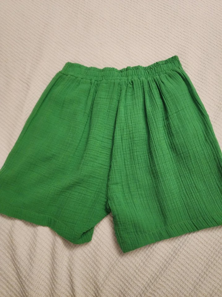 Yeşil müslin Bol Kesim Mini Şort - Görsel 3