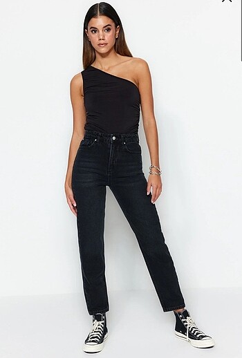 Siyah Straight Yüksek Bel Jean