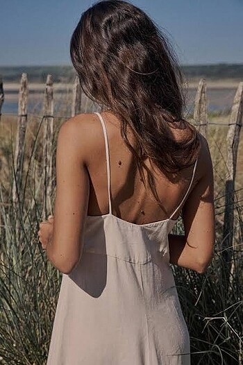 xs Beden Zara İnce Askılı Keten Elbise