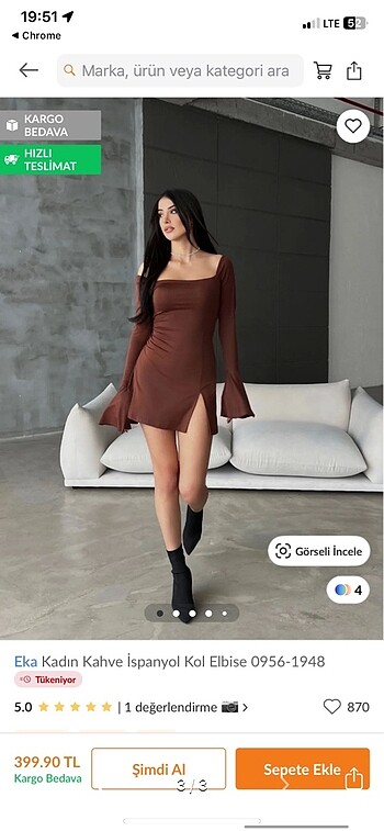 Kahverengi mini elbise