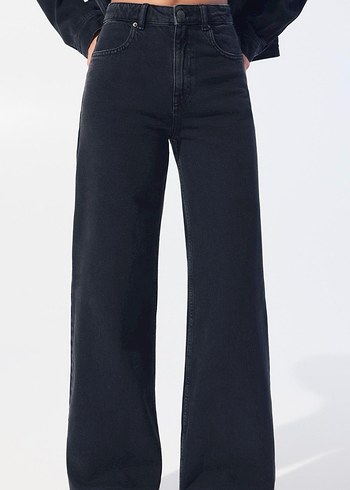 Siyah Baskılı Rahat Kesim Kadın Kot Pantolon - Görsel 2