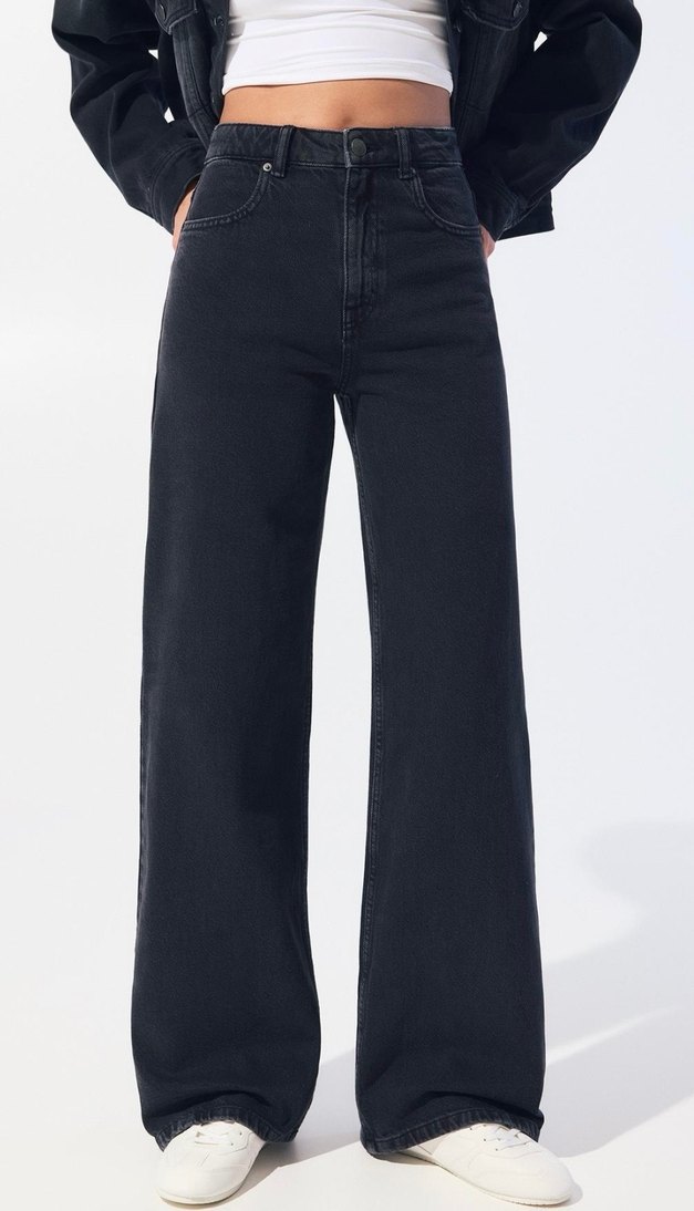 Siyah Baskılı Rahat Kesim Kadın Kot Pantolon - Görsel 2