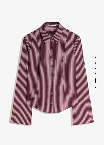 Bordo Çizgili Kadın Uzun Kollu Gömlek - Görsel 3