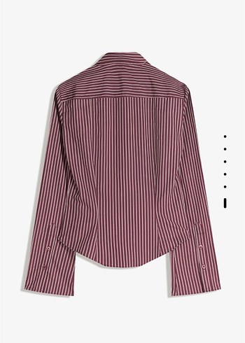 Bordo Çizgili Kadın Uzun Kollu Gömlek - Görsel 2