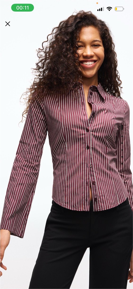 Bordo Çizgili Kadın Uzun Kollu Gömlek - Görsel 4