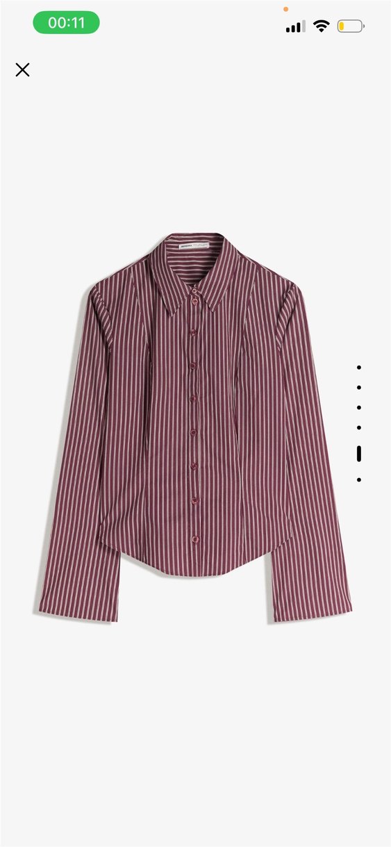 Bordo Çizgili Kadın Uzun Kollu Gömlek - Görsel 3