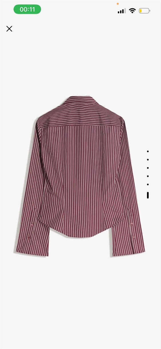 Bordo Çizgili Kadın Uzun Kollu Gömlek - Görsel 2