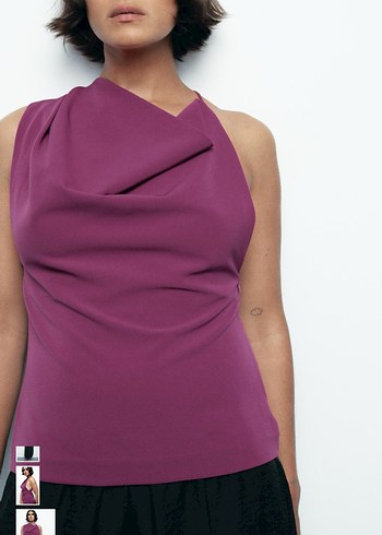 Bordo Saten Dökümlü V Yaka bluz - Görsel 3