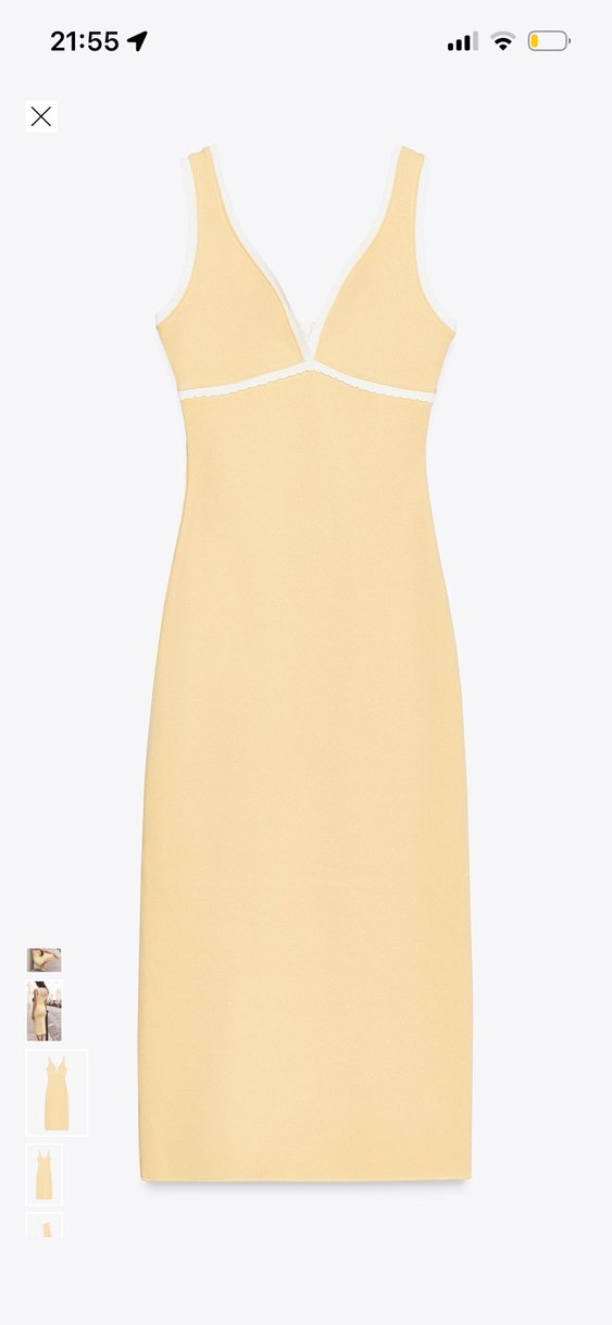 Sarı V Yaka Midi Elbise Dantel Detaylı - Görsel 3